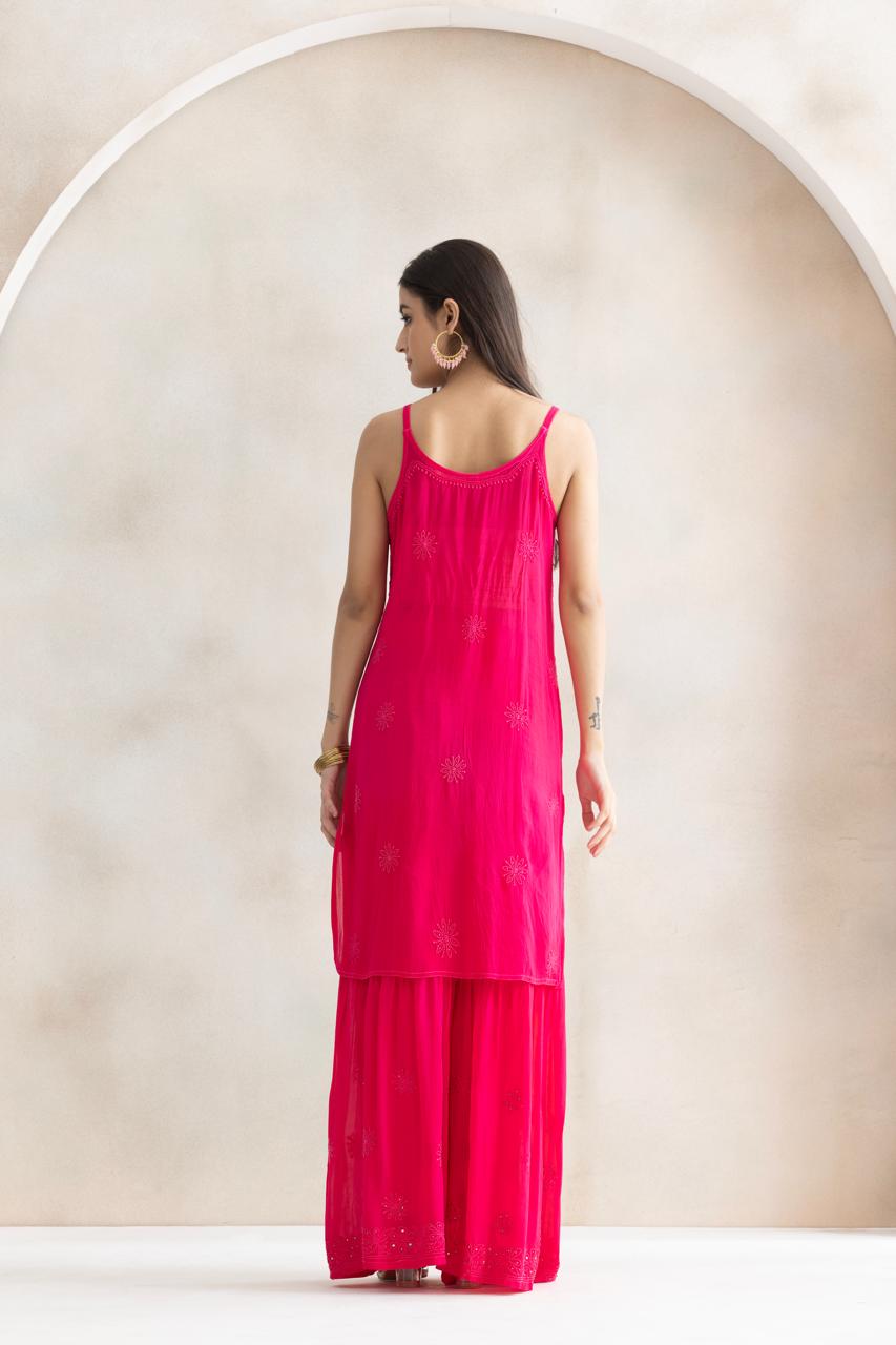 Rani Rosé Chikankari Sharara Set with Dupatta