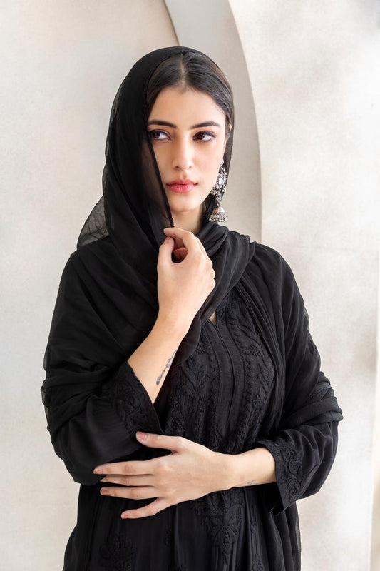 Noir Elegance Chikankari Anarkali Set with Dupatta