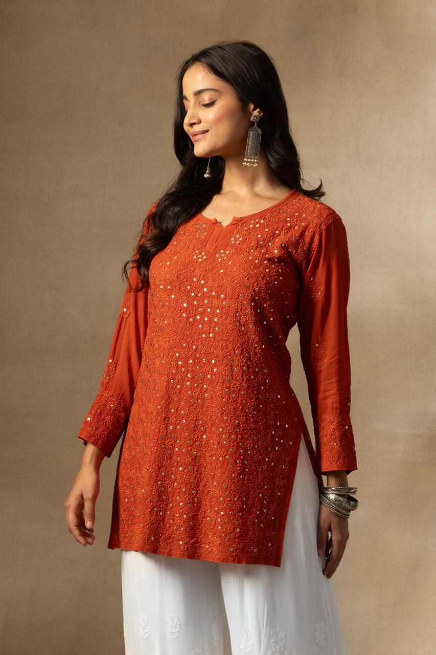 PURE RUST CHIKANKARI SHORT TOP