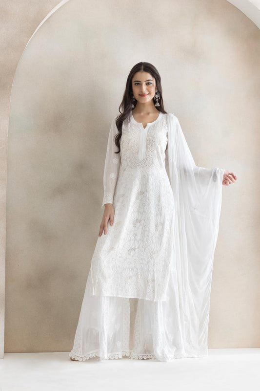 Ivory Grace Chikankari Sharara Set with Dupatta