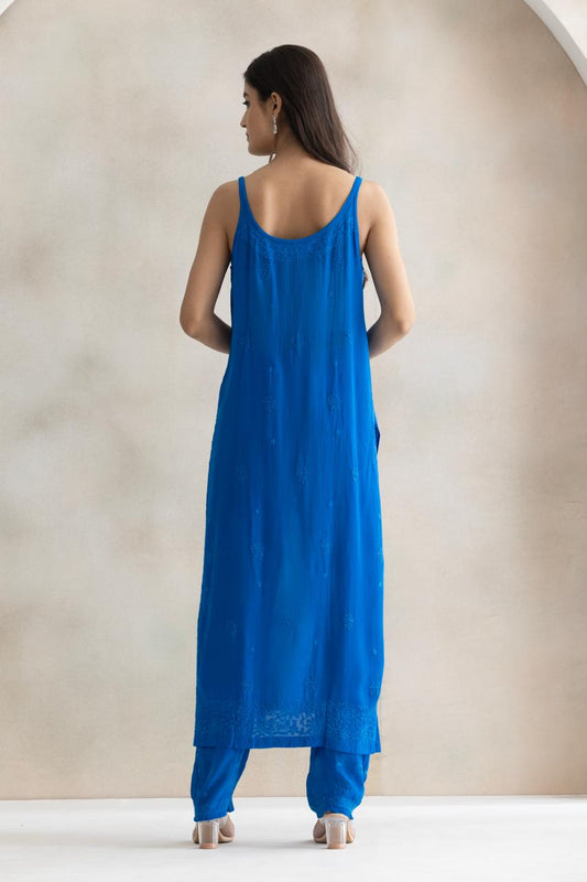 Azure Grace Chikankari Straight Kurta Set with Dupatta
