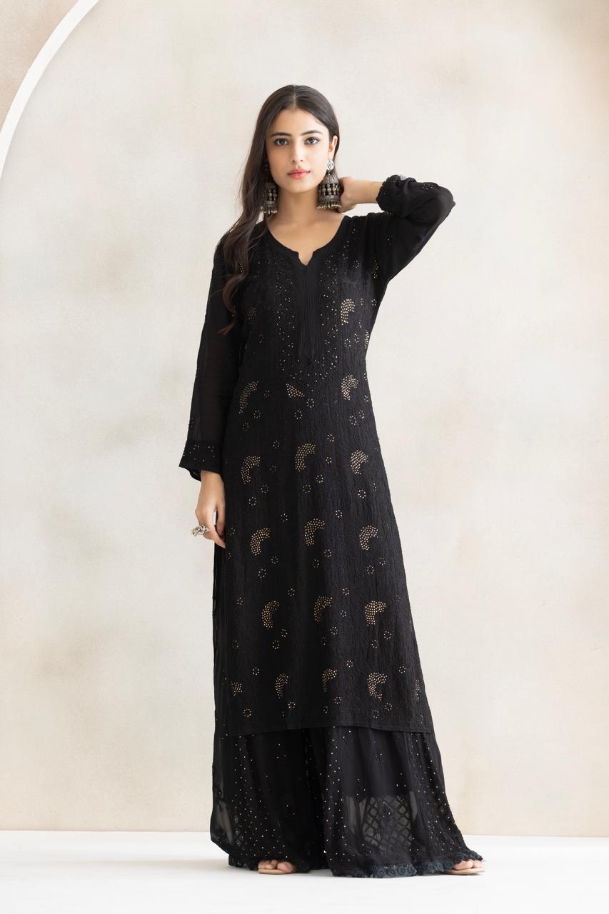 Black Moon Chikankari Kurta Set with Dupatta