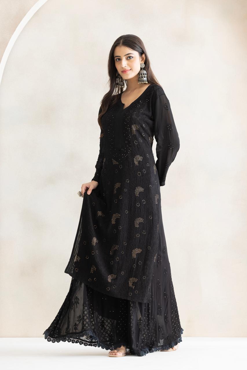 Black Moon Chikankari Kurta Set with Dupatta
