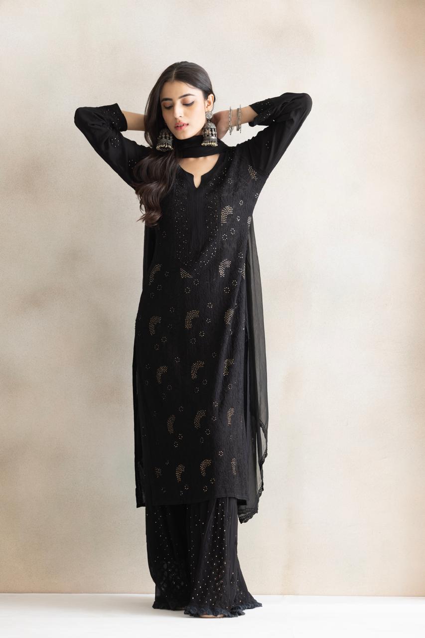 Black Moon Chikankari Kurta Set with Dupatta