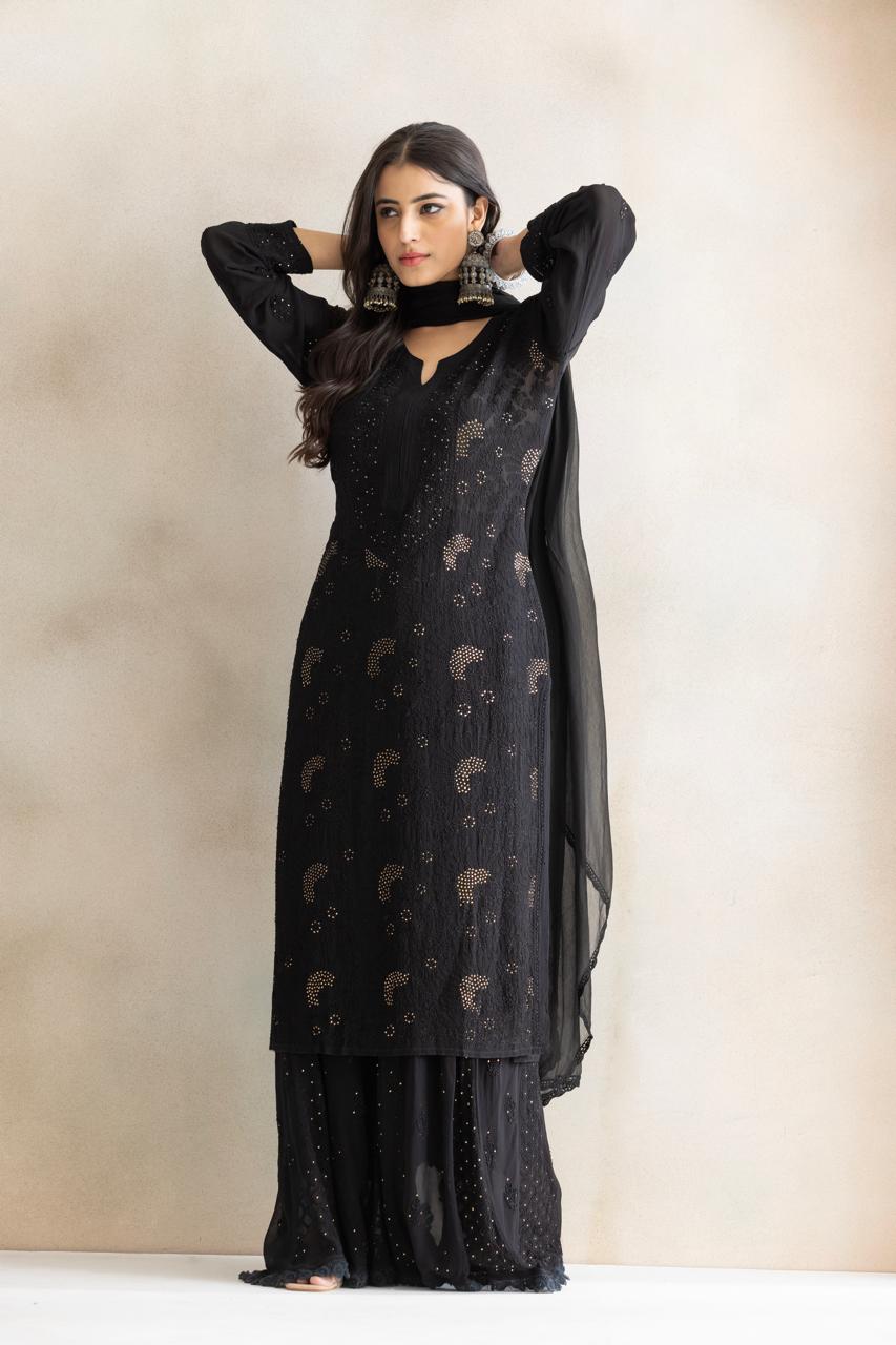 Black Moon Chikankari Kurta Set with Dupatta