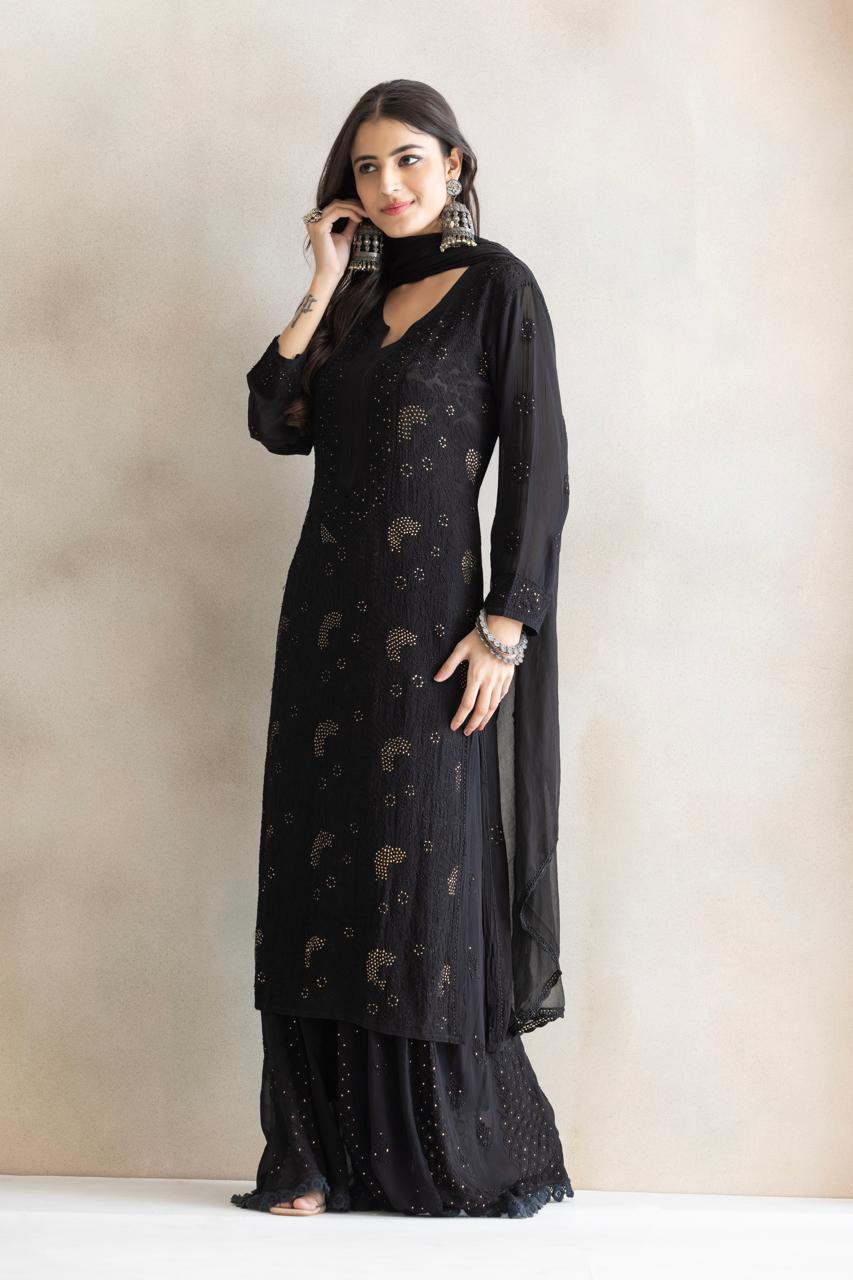 Black Moon Chikankari Kurta Set with Dupatta