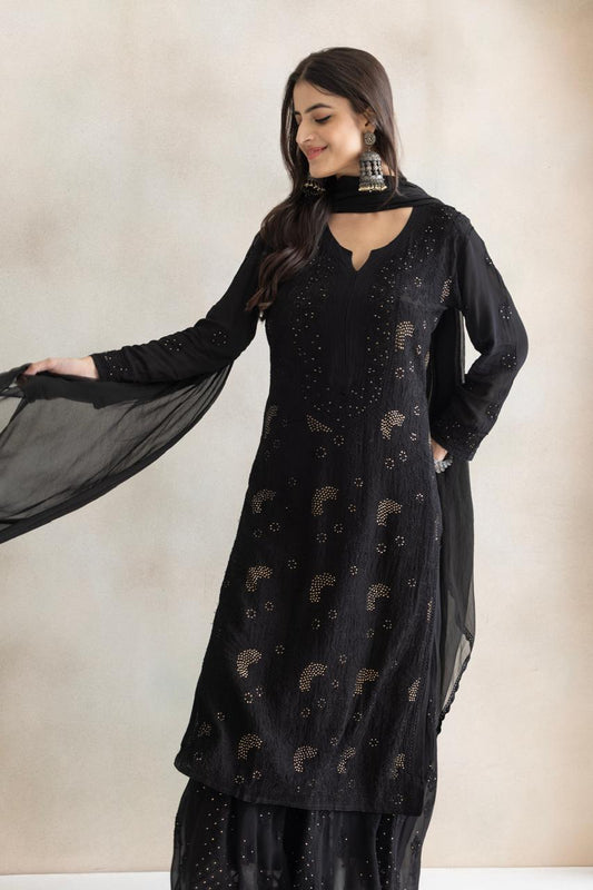 Black Moon Chikankari Kurta Set with Dupatta