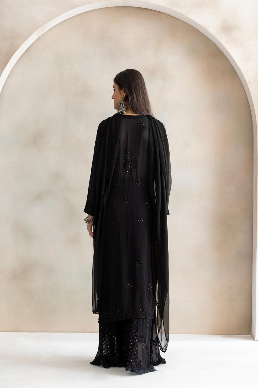 Black Moon Chikankari Kurta Set with Dupatta
