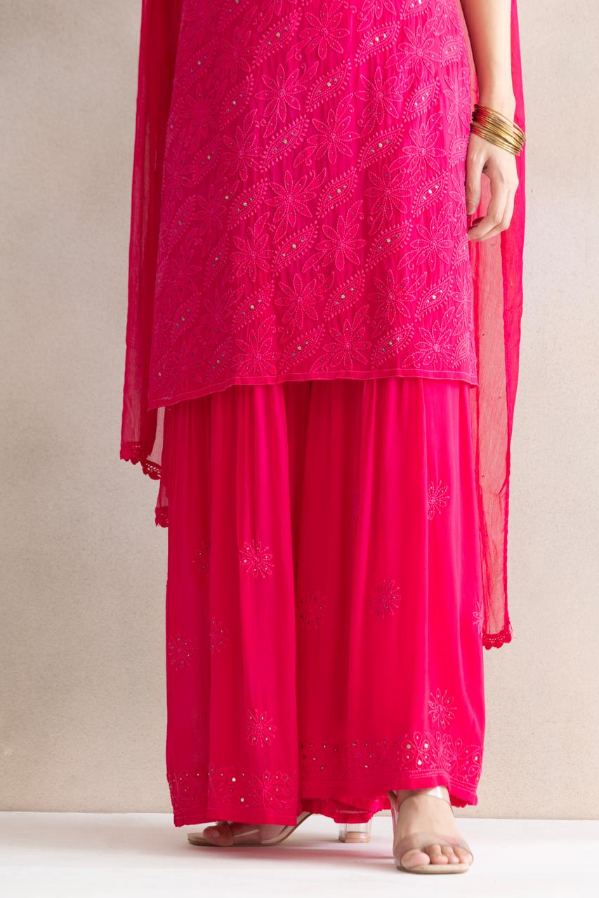 Rani Rosé Chikankari Sharara Set with Dupatta