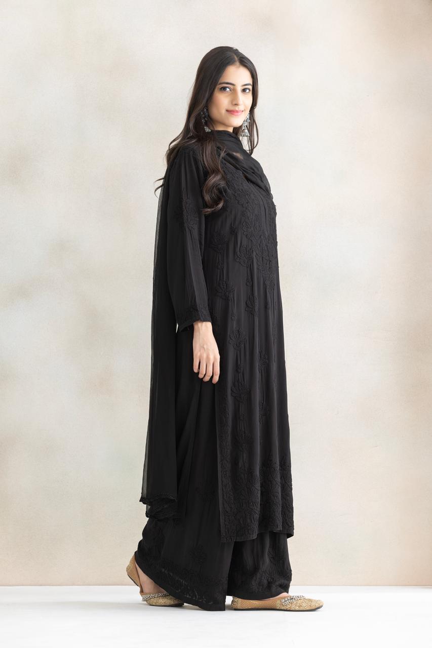 Noir Elegance Chikankari Anarkali Set with Dupatta
