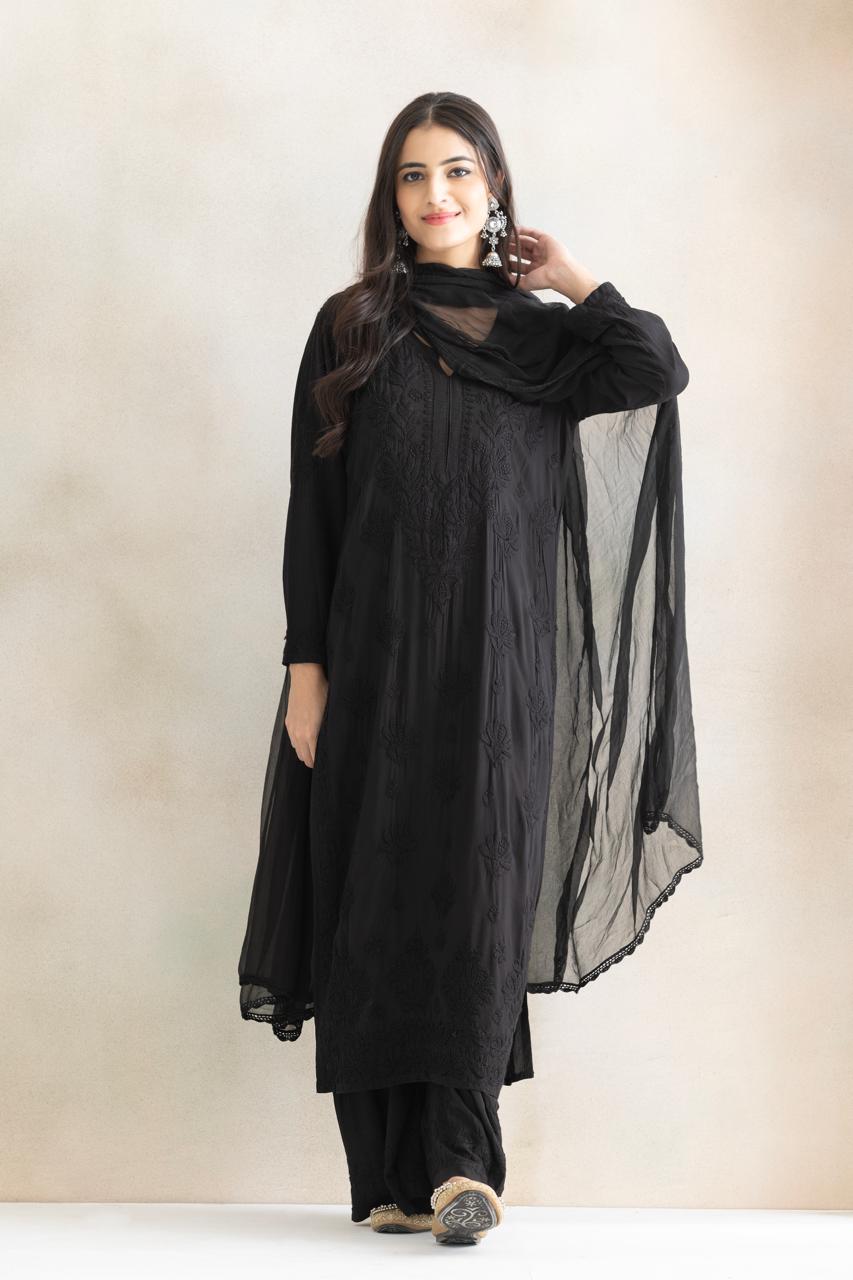 Noir Elegance Chikankari Anarkali Set with Dupatta