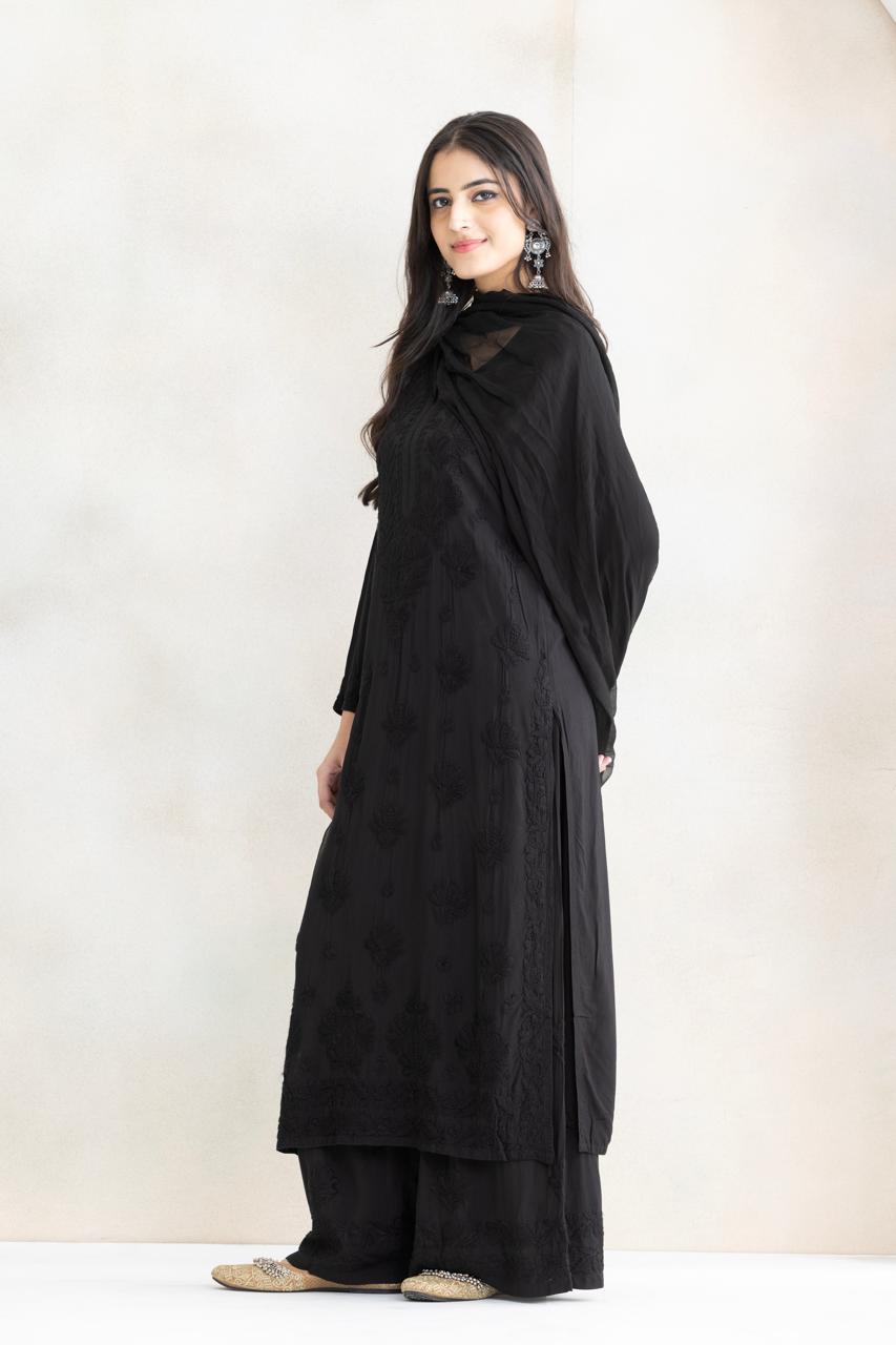 Noir Elegance Chikankari Anarkali Set with Dupatta