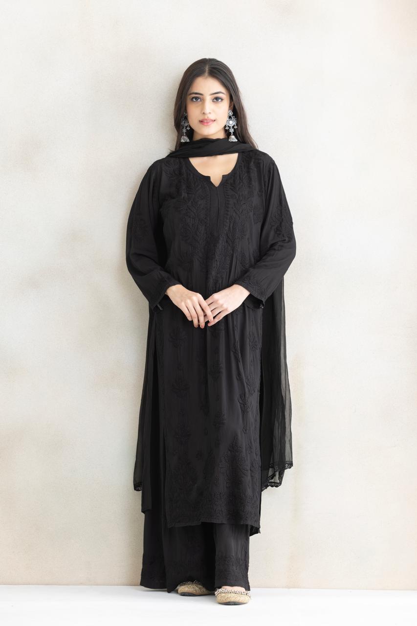 Noir Elegance Chikankari Anarkali Set with Dupatta