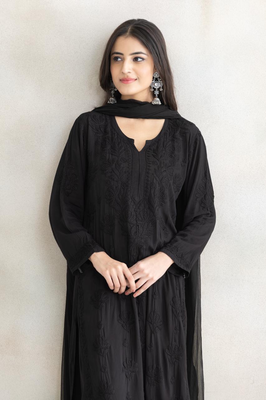 Noir Elegance Chikankari Anarkali Set with Dupatta