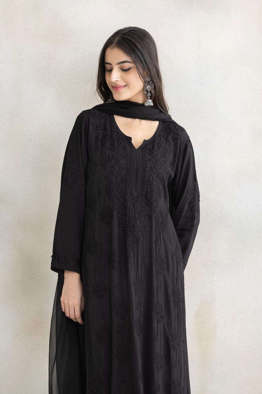 Noir Elegance Chikankari Anarkali Set with Dupatta