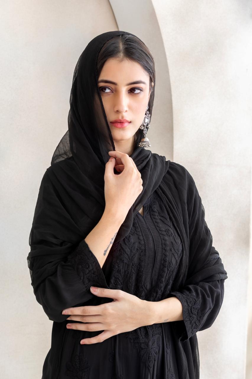 Noir Elegance Chikankari Anarkali Set with Dupatta