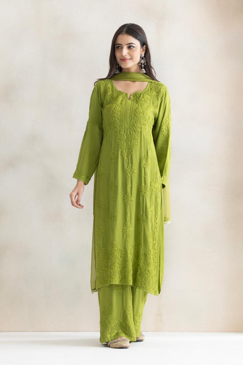 Meadow Luxe Chikankari Anarkali Set with Dupatta