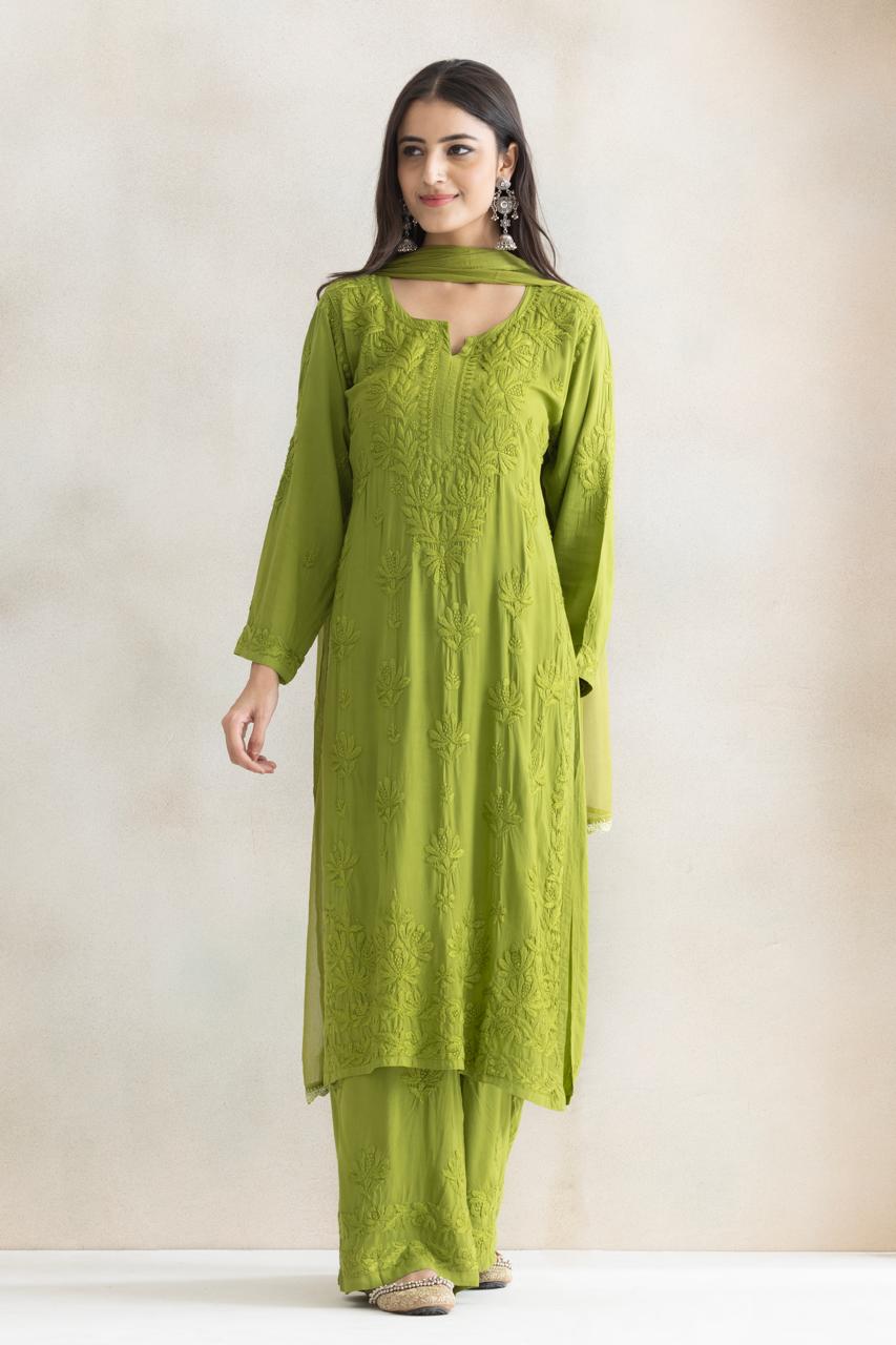 Meadow Luxe Chikankari Anarkali Set with Dupatta