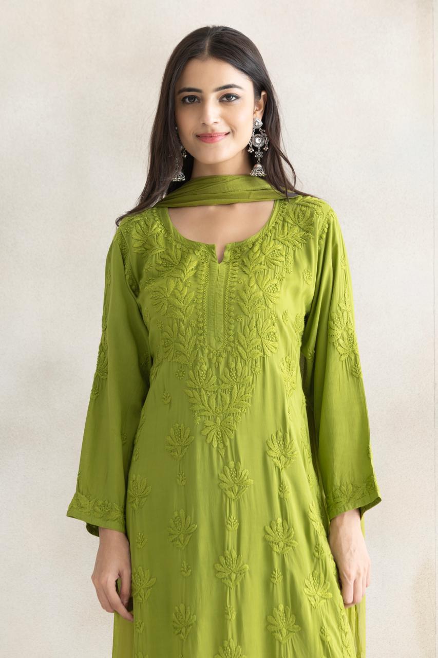 Meadow Luxe Chikankari Anarkali Set with Dupatta