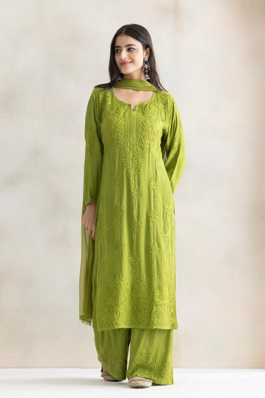 Meadow Luxe Chikankari Anarkali Set with Dupatta