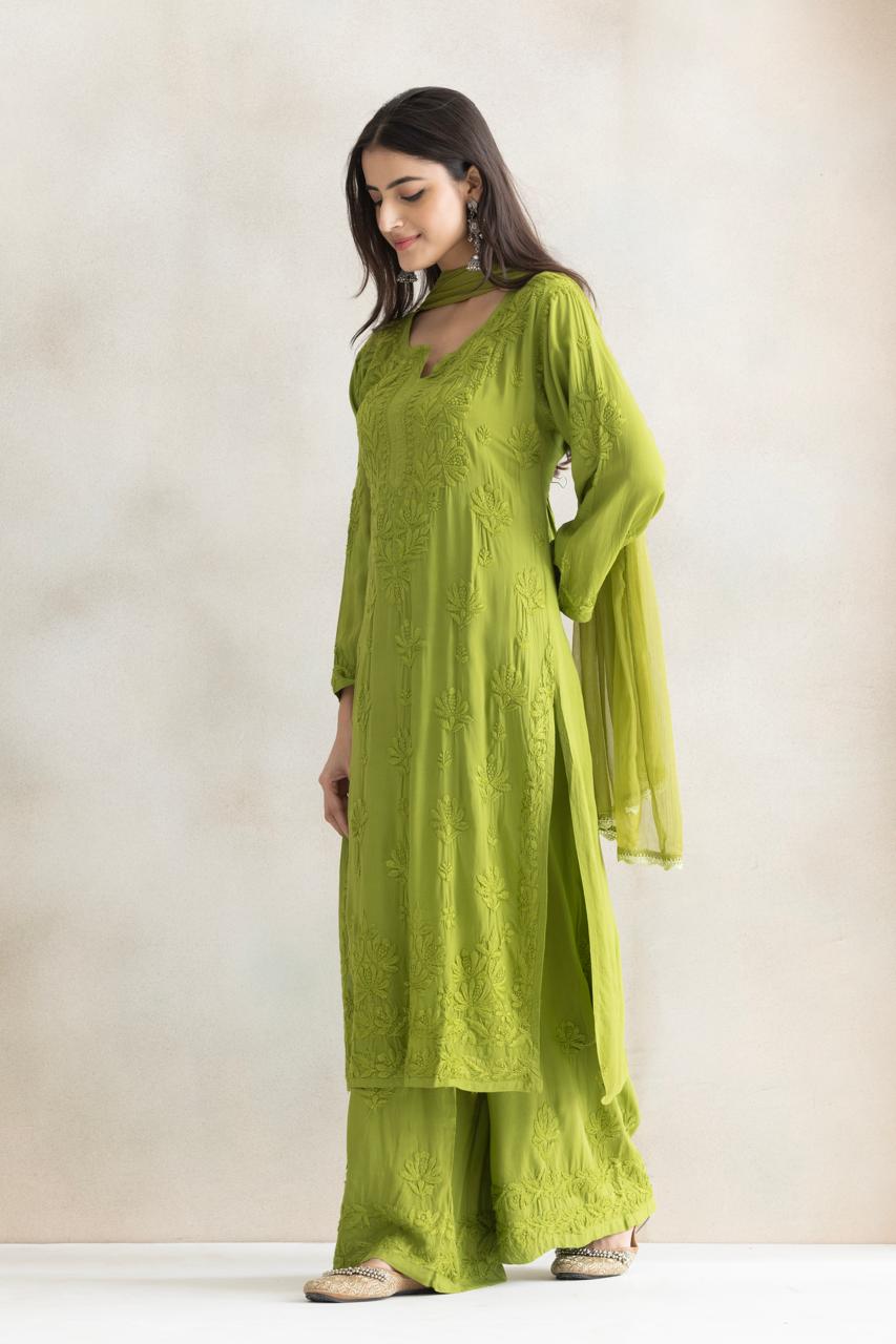 Meadow Luxe Chikankari Anarkali Set with Dupatta