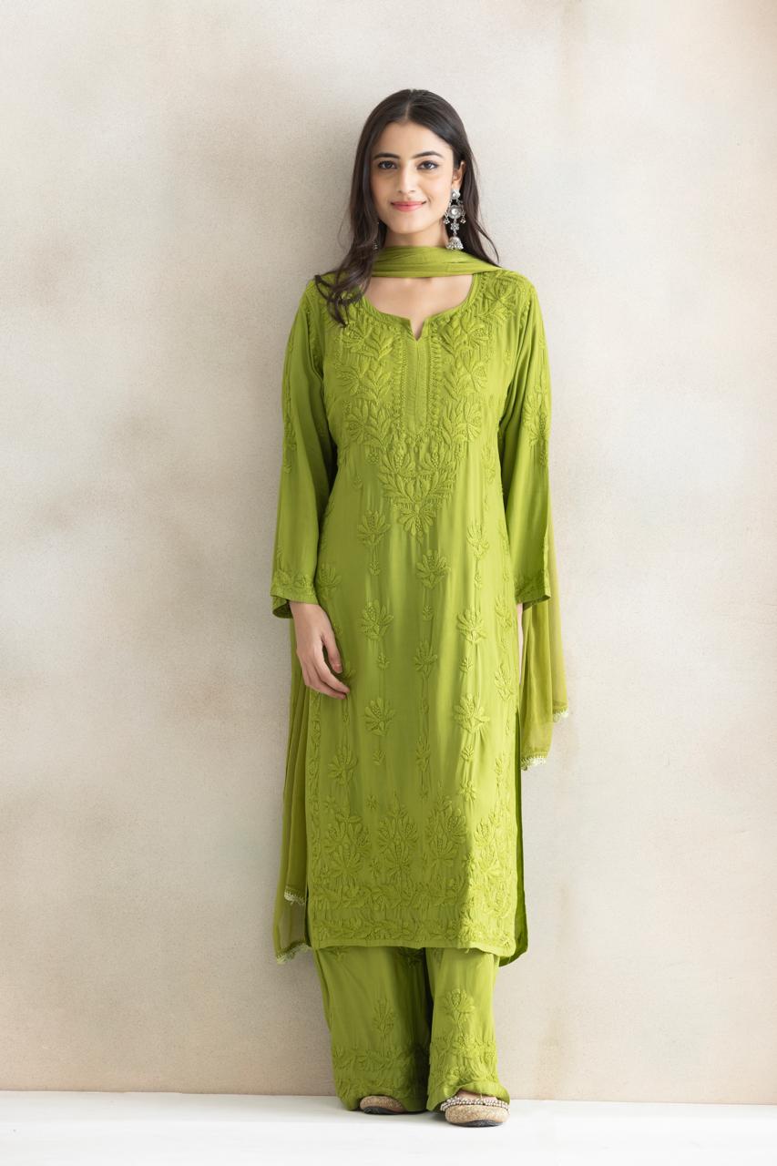 Meadow Luxe Chikankari Anarkali Set with Dupatta