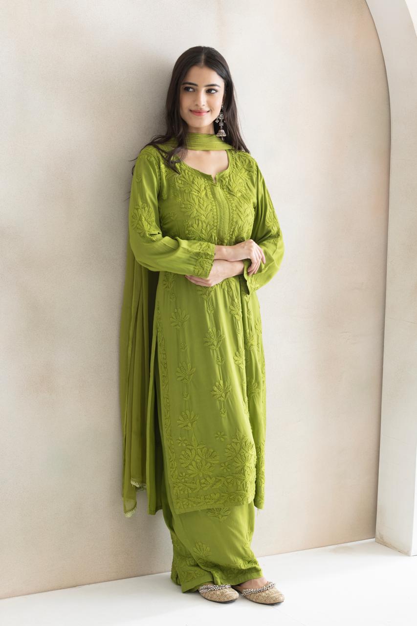 Meadow Luxe Chikankari Anarkali Set with Dupatta