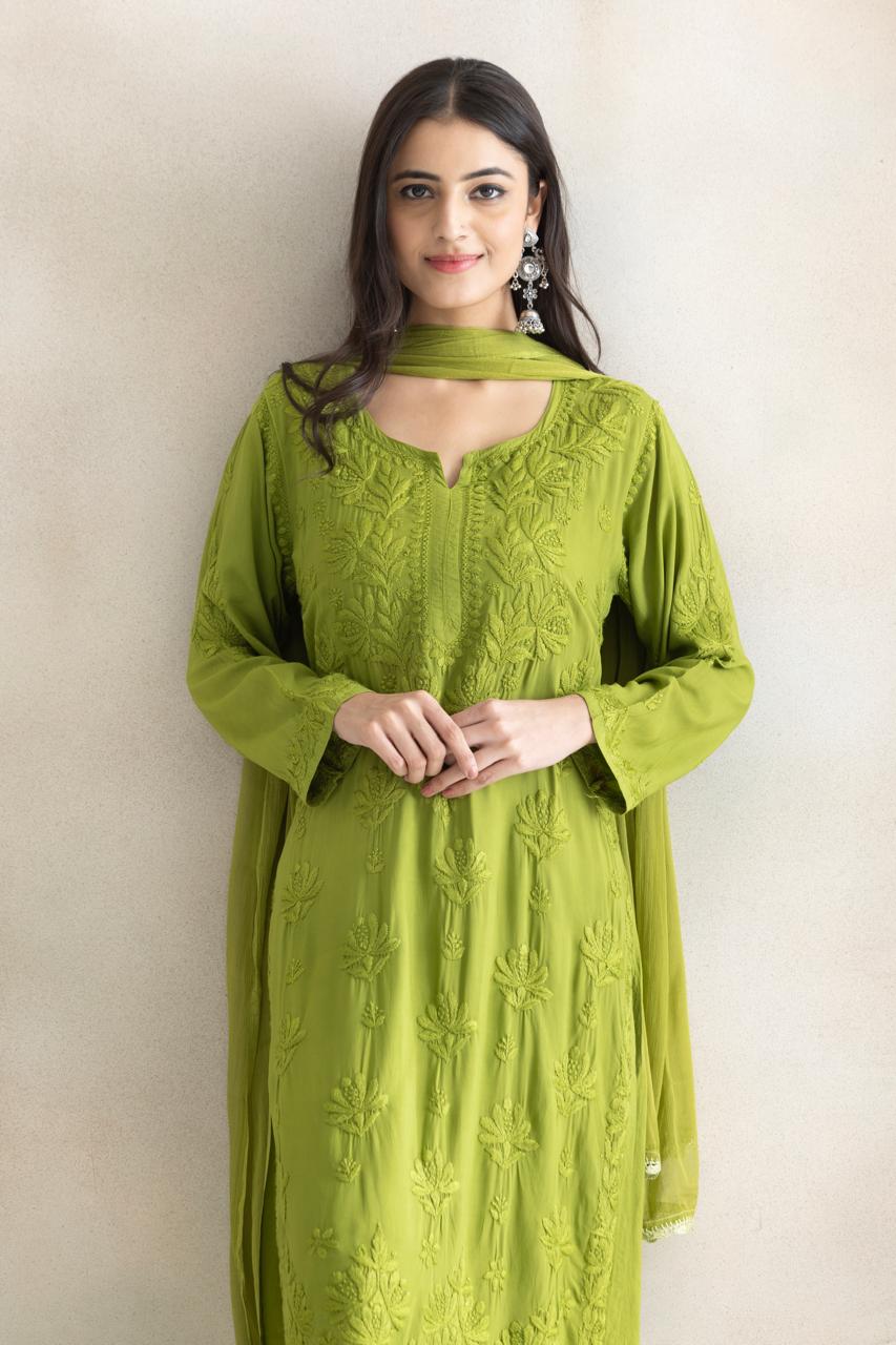 Meadow Luxe Chikankari Anarkali Set with Dupatta
