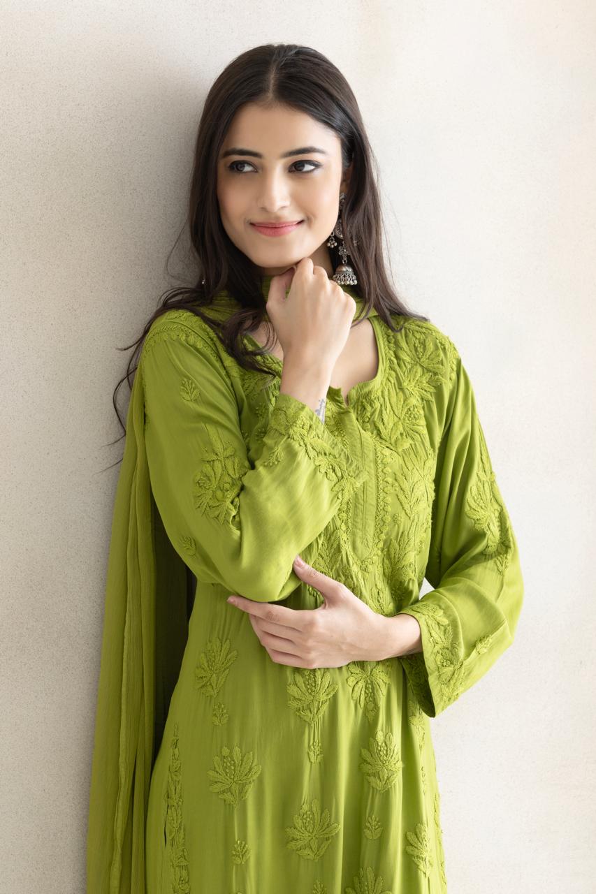 Meadow Luxe Chikankari Anarkali Set with Dupatta