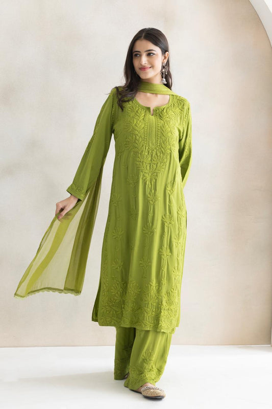 Meadow Luxe Chikankari Anarkali Set with Dupatta