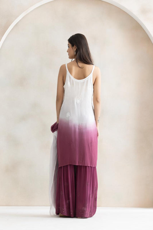 Rose Mist Ombre Chikankari Sharara Set with Dupatta