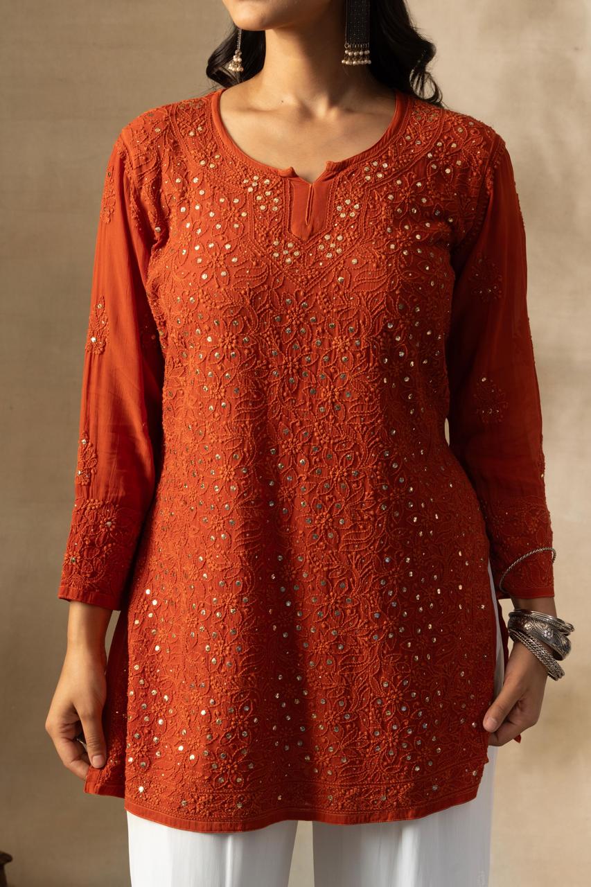PURE RUST CHIKANKARI SHORT TOP