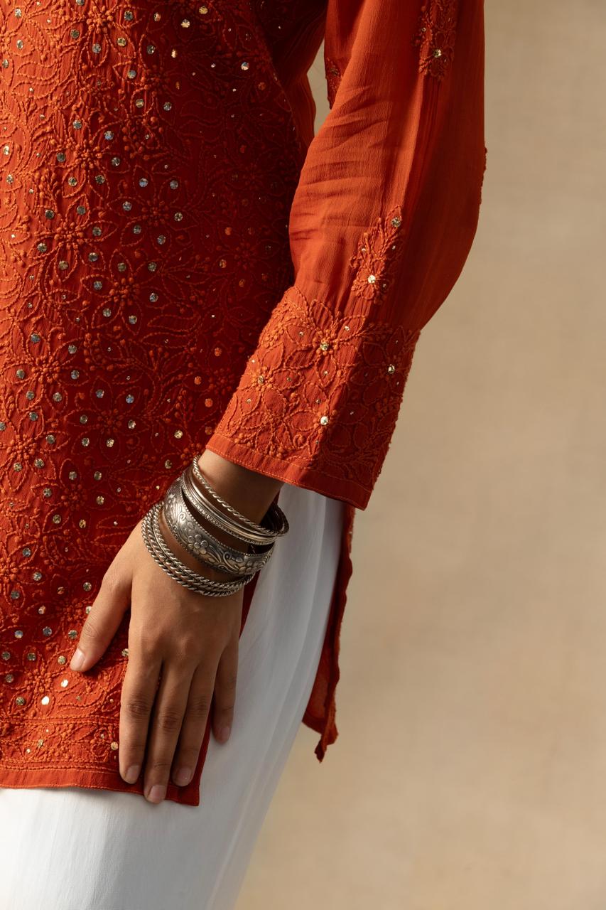 PURE RUST CHIKANKARI SHORT TOP