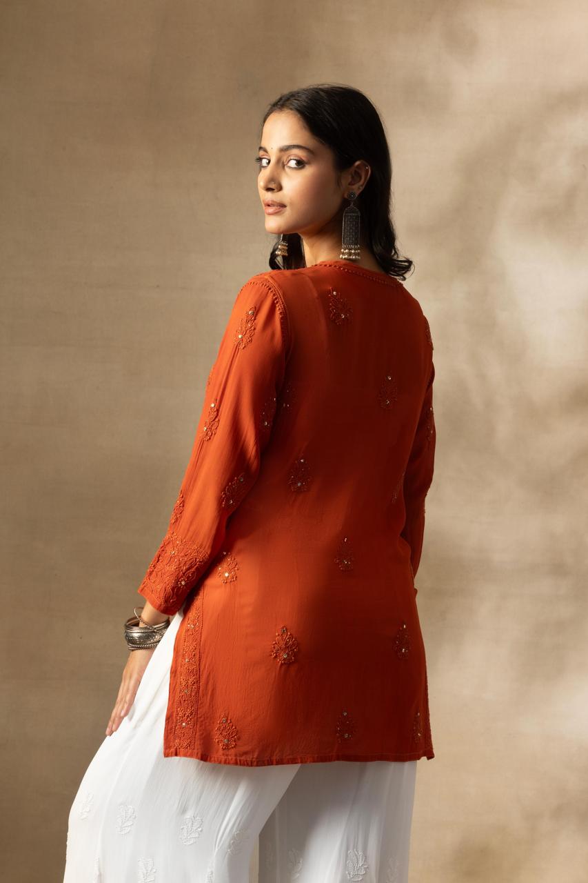 PURE RUST CHIKANKARI SHORT TOP