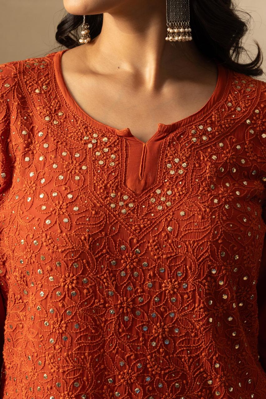 PURE RUST CHIKANKARI SHORT TOP