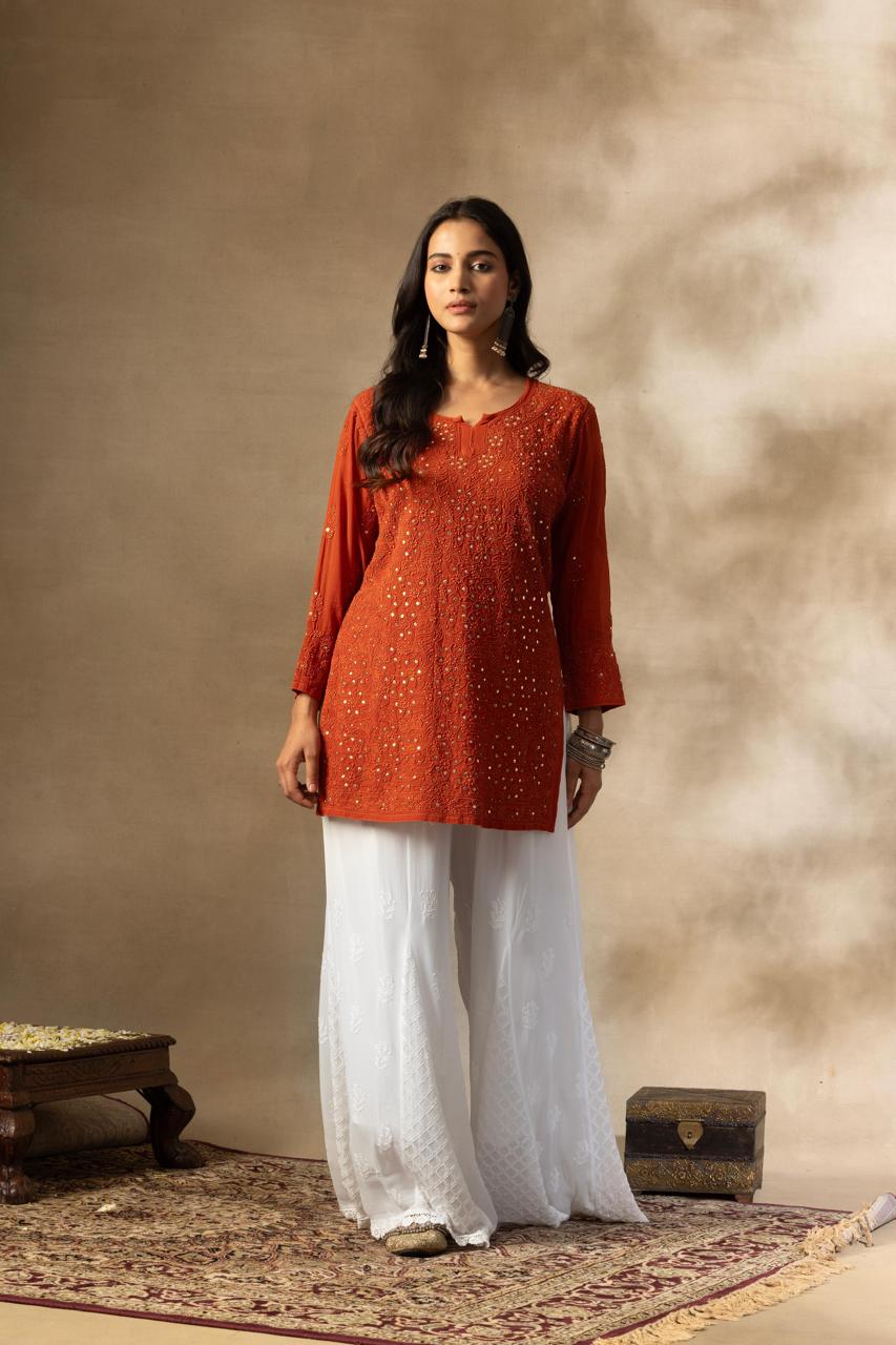 PURE RUST CHIKANKARI SHORT TOP