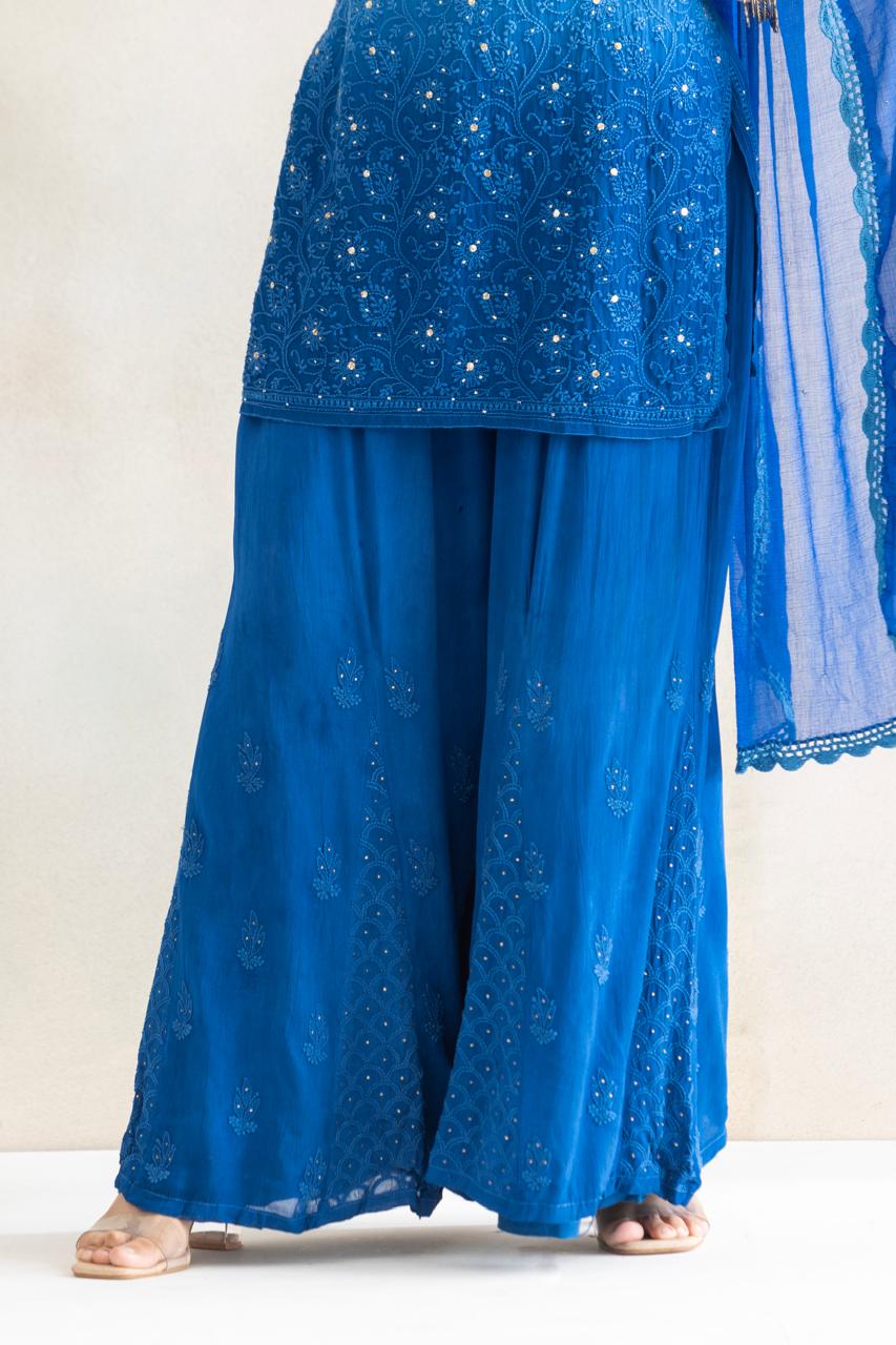 Royal Azure Ombre Chikankari Kurta Palazzo Set with Dupatta