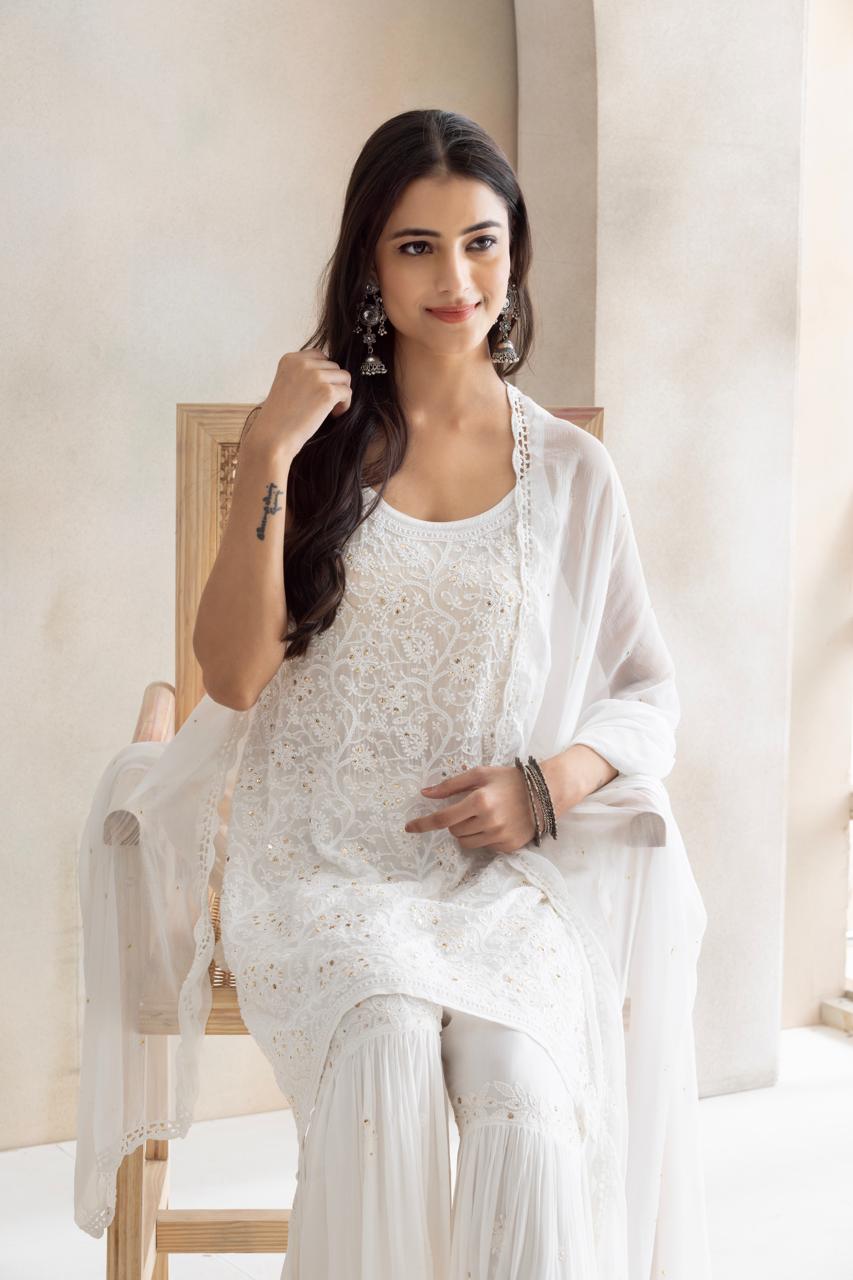 Ivory Grace Chikankari Sharara Set with Dupatta