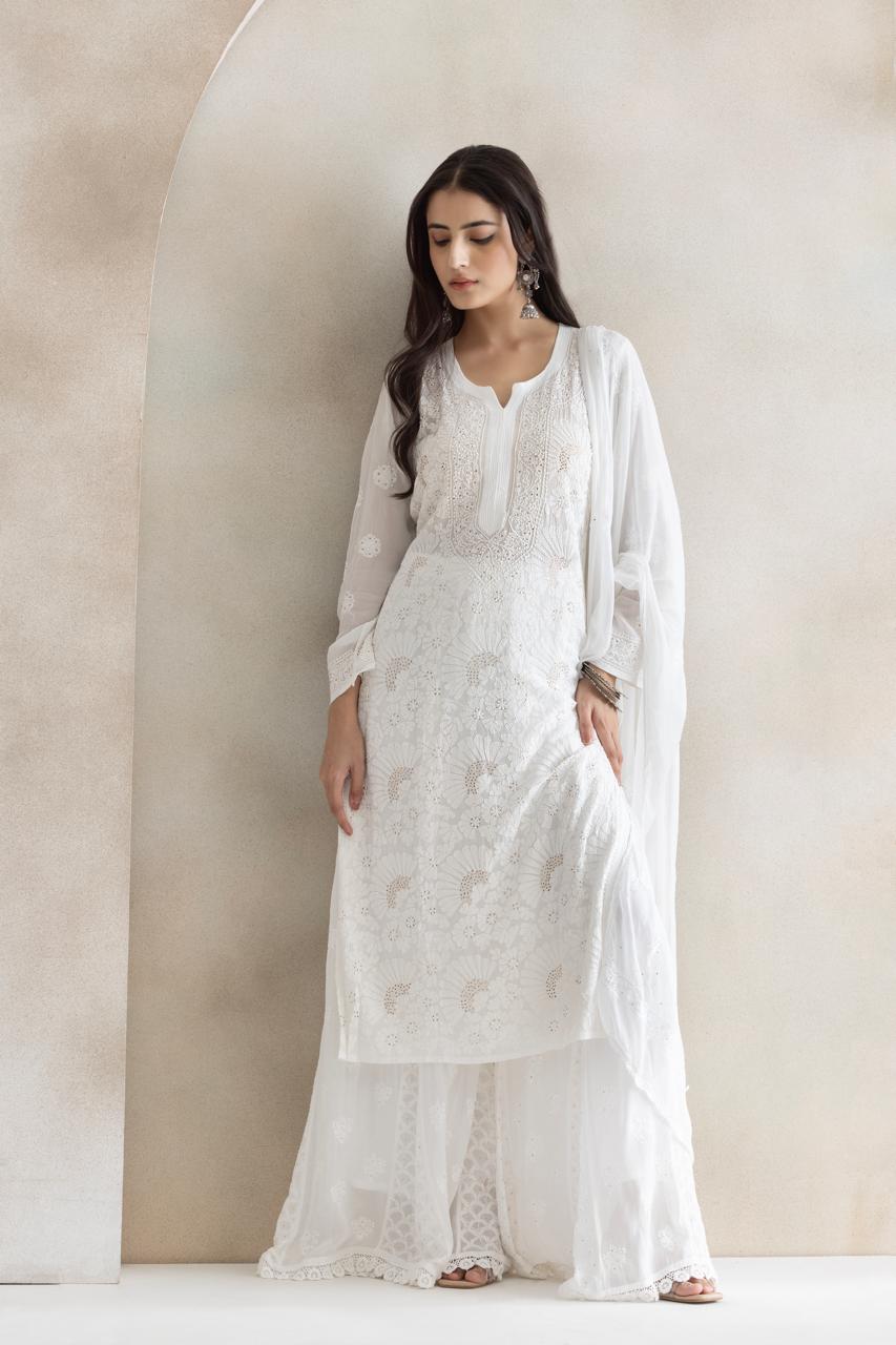 Ivory Grace Chikankari Sharara Set with Dupatta