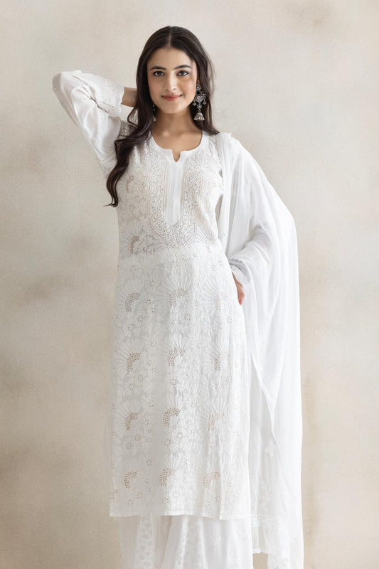 Ivory Grace Chikankari Sharara Set with Dupatta