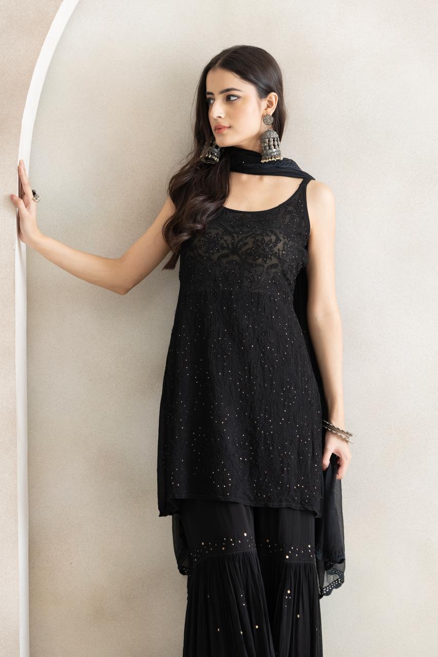 Midnight Noir Chikankari Sequin Kurta Set