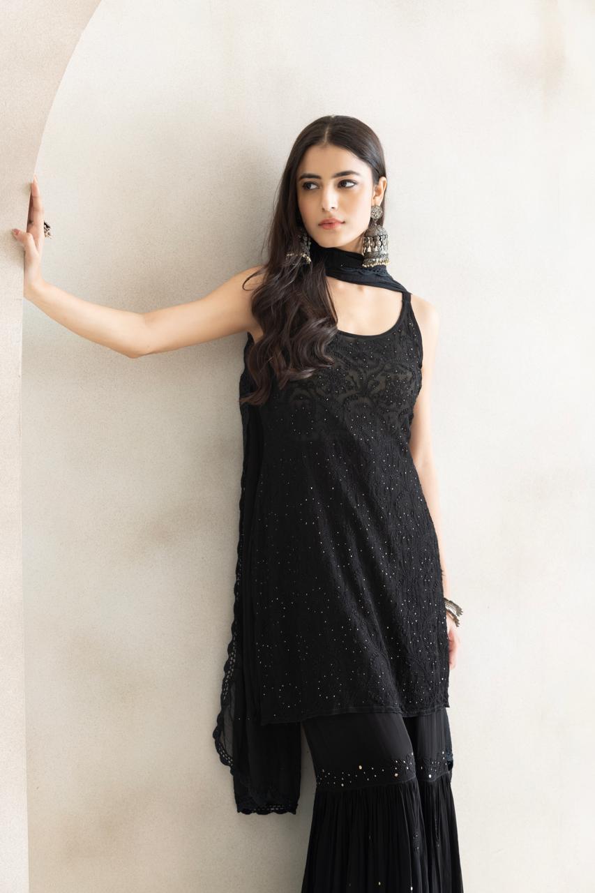 Midnight Noir Chikankari Sequin Kurta Set